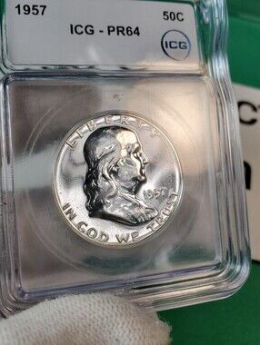 1957 Proof Franklin Half Dollar 50C ICG PR64